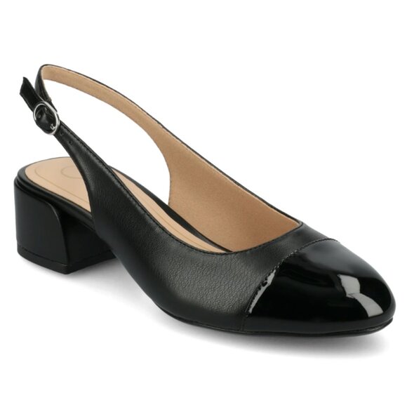 Journee Women Sammie Sling Back Cap Toe Block Heel Patent Leather Pumps, Size 7W - Picture 1 of 7